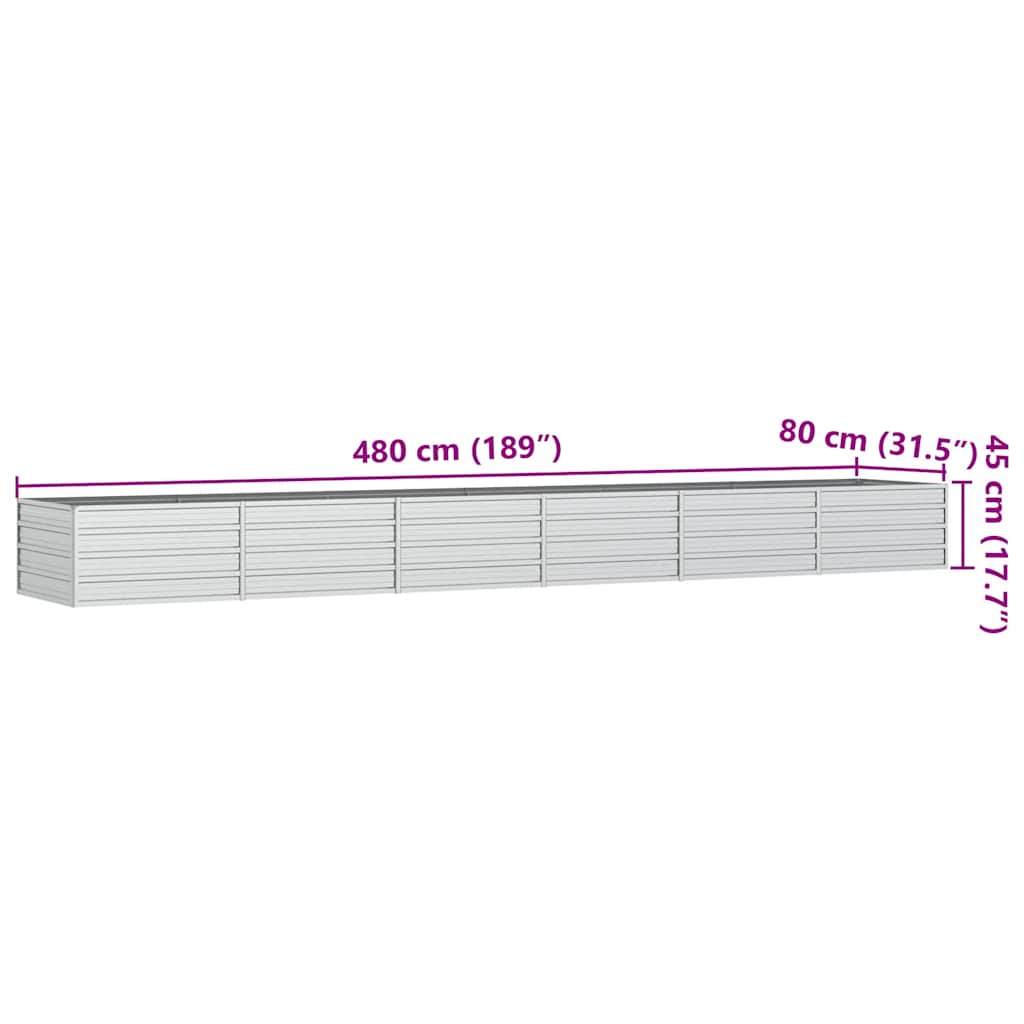 Garden Raised Bed 480x80x45 cm Galvanized Steel Silver