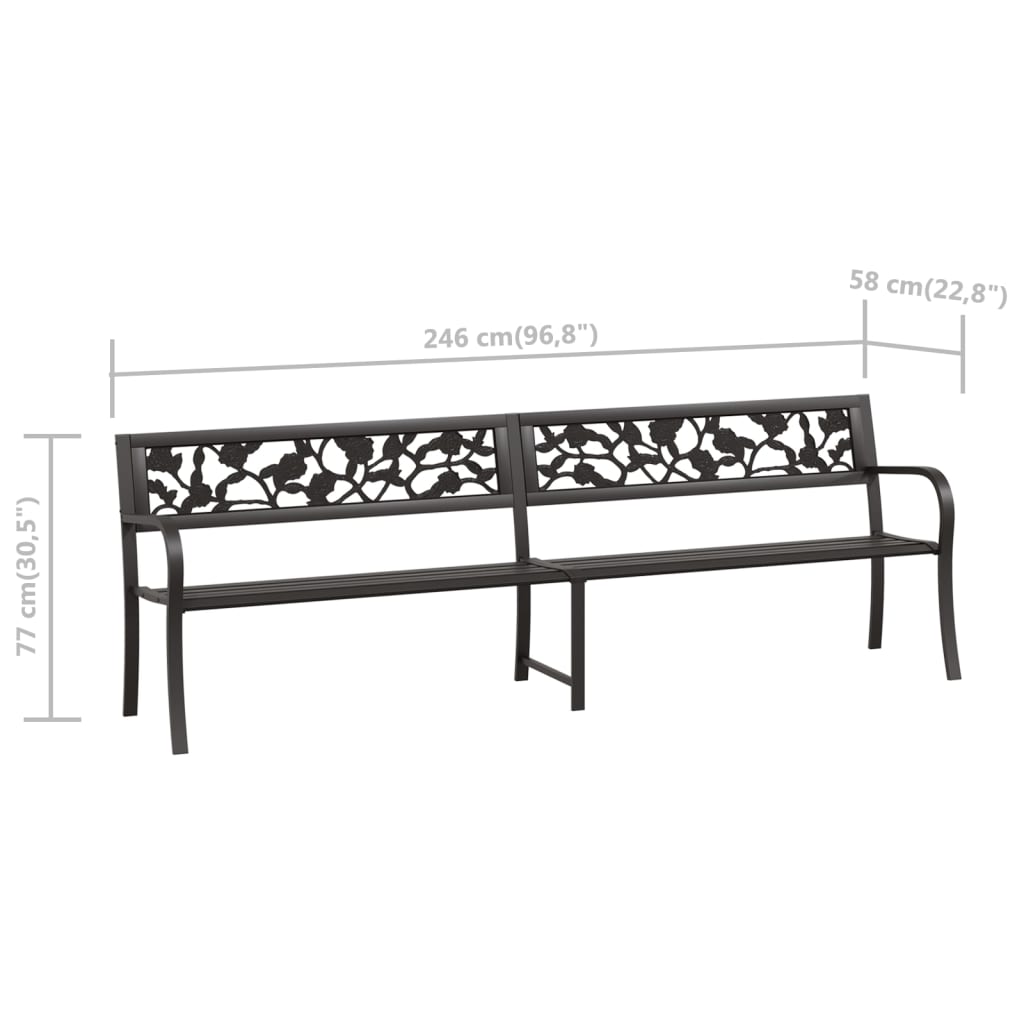 vidaXL Twin Garden Bench 246 cm Black Steel
