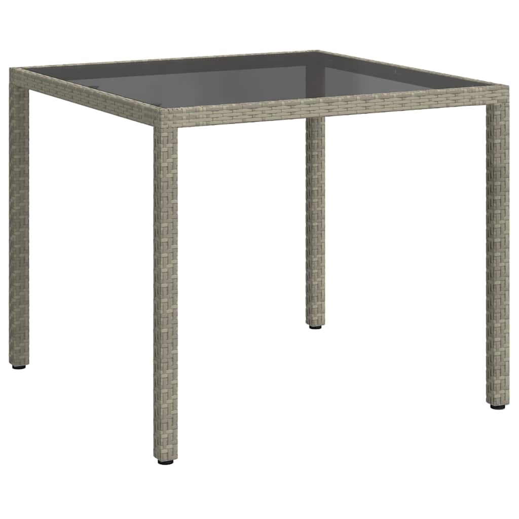Garden Table 90x90x75 cm Tempered Glass and Poly Rattan Grey