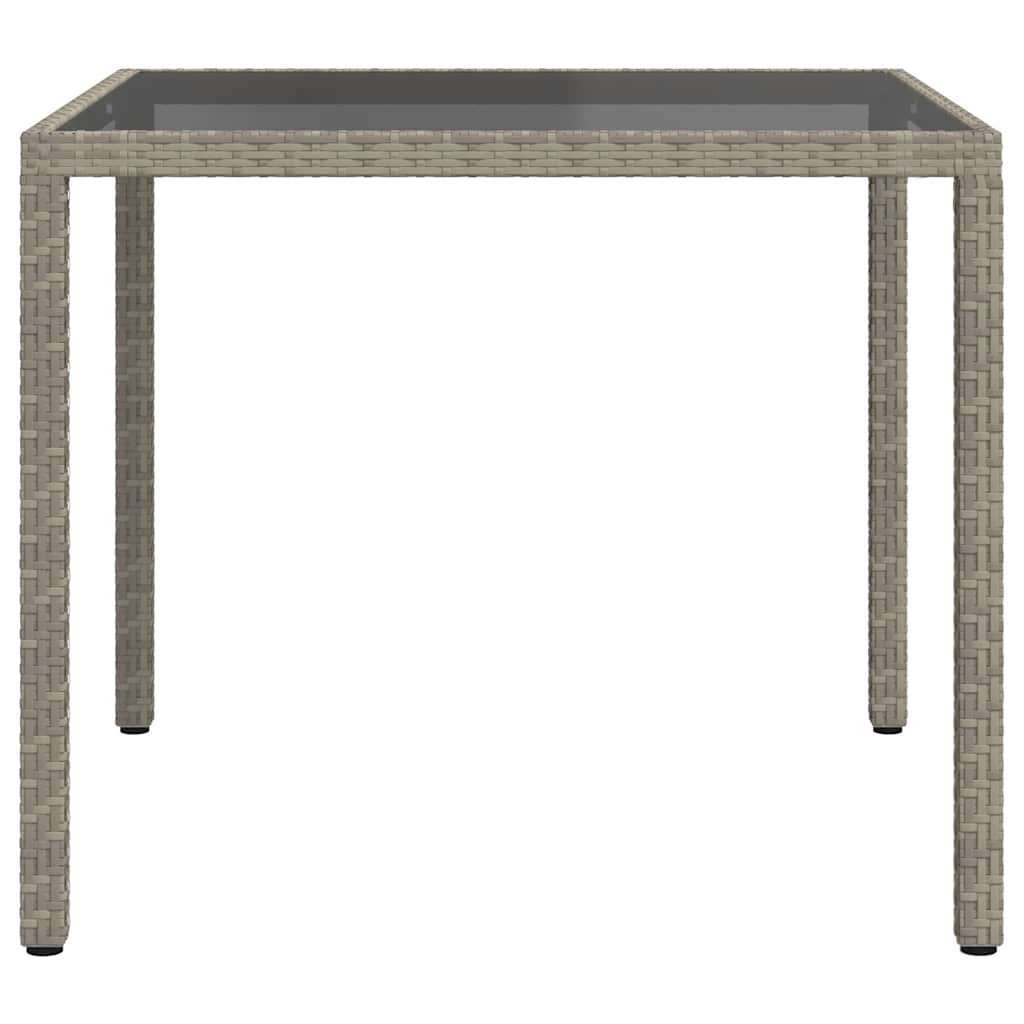 Garden Table 90x90x75 cm Tempered Glass and Poly Rattan Grey