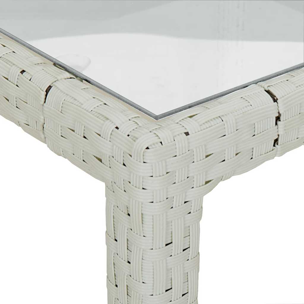Garden Table 90x90x75 cm Tempered Glass and Poly Rattan White