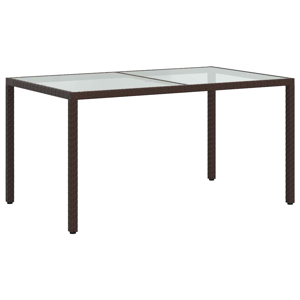 Garden Table 150x90x75 cm Tempered Glass and Poly Rattan Brown