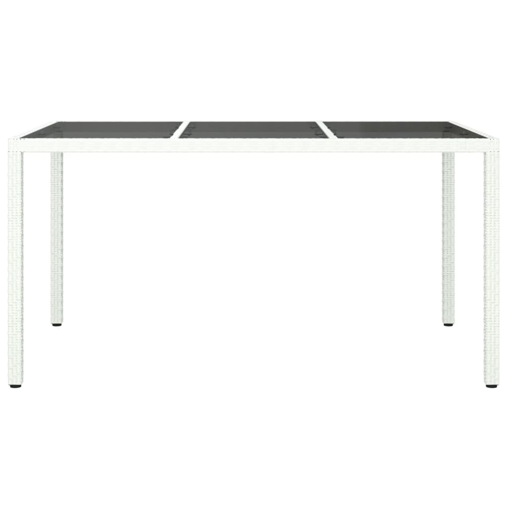 Garden Table 150x90x75 cm Tempered Glass and Poly Rattan White