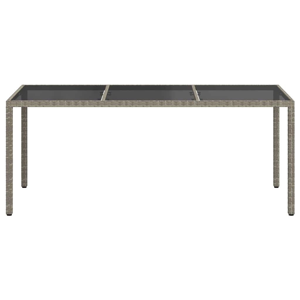 Garden Table Grey 190x90x75 cm Tempered Glass and Poly Rattan