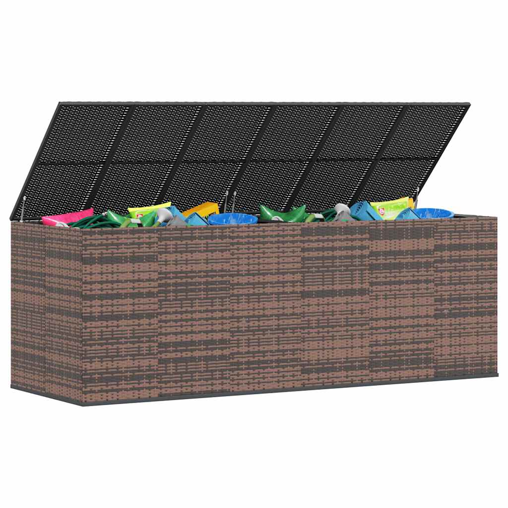 Garden Cushion Box PE Rattan 291x100.5x104 cm Brown