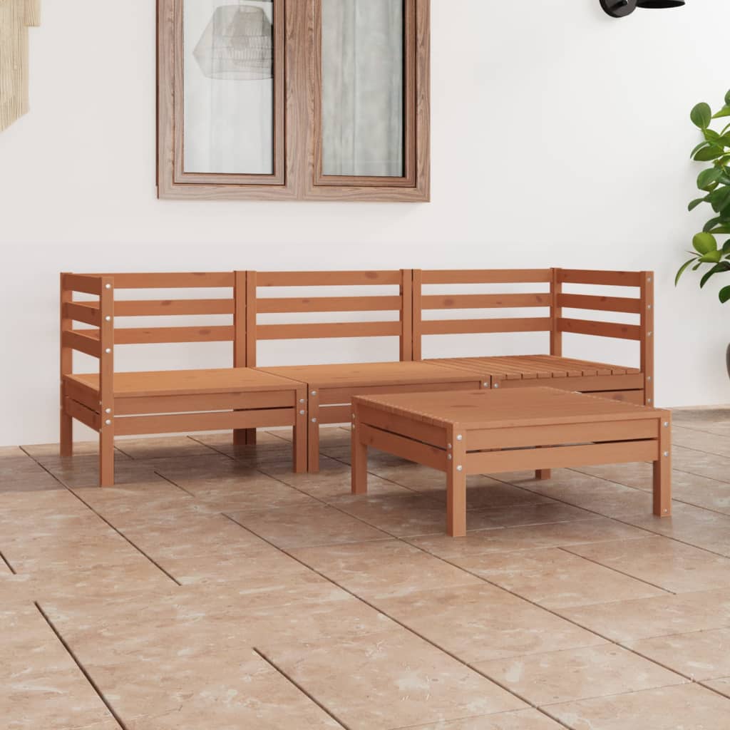 4 Piece Garden Lounge Set Honey Brown Solid Pinewood