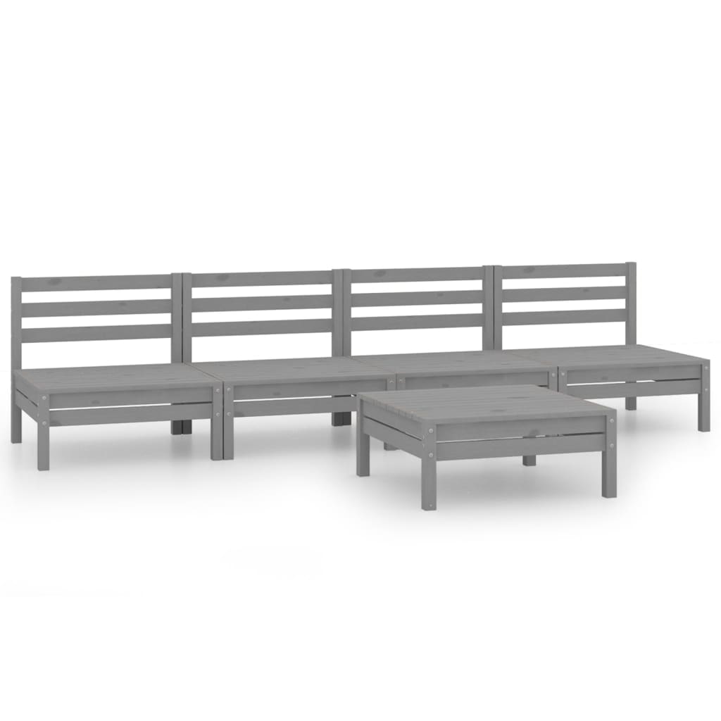 5 Piece Garden Lounge Set Grey Solid Pinewood