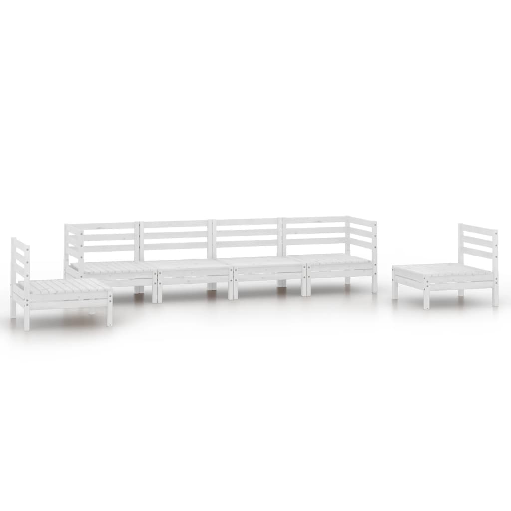 6 Piece Garden Lounge Set White Solid Pinewood