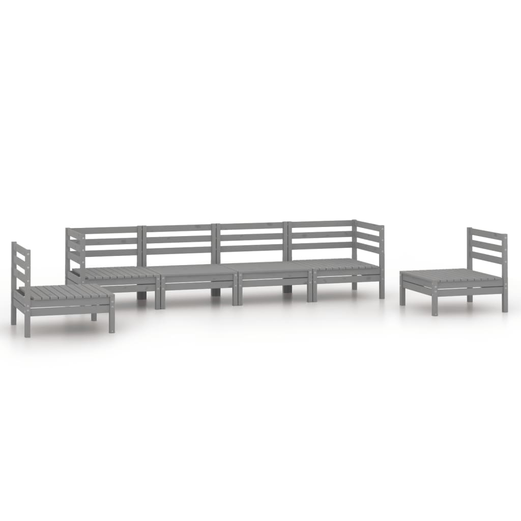 6 Piece Garden Lounge Set Grey Solid Pinewood