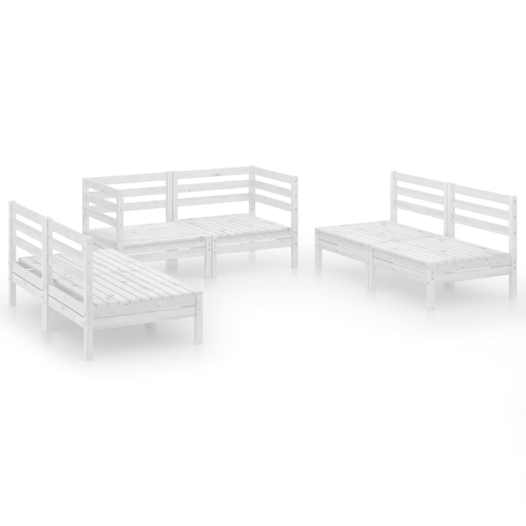 6 Piece Garden Lounge Set White Solid Pinewood