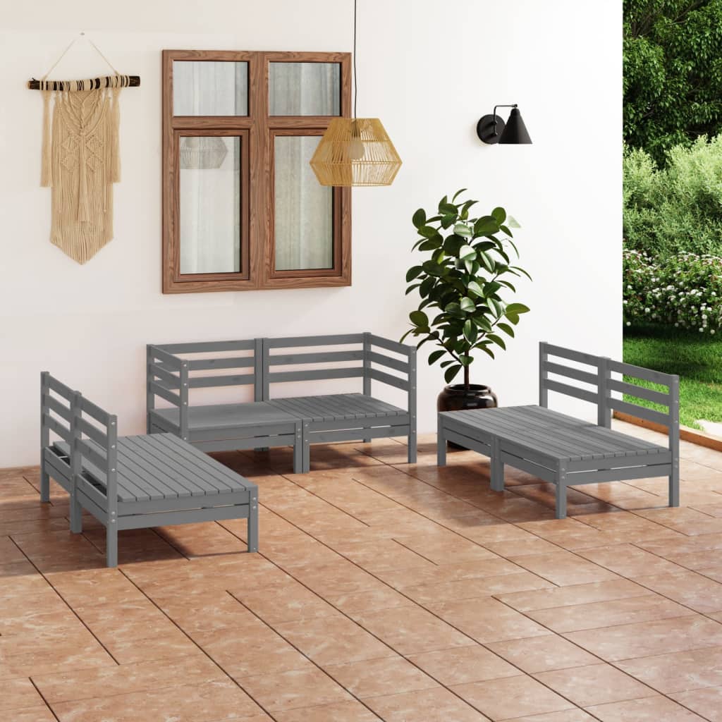 6 Piece Garden Lounge Set Grey Solid Pinewood