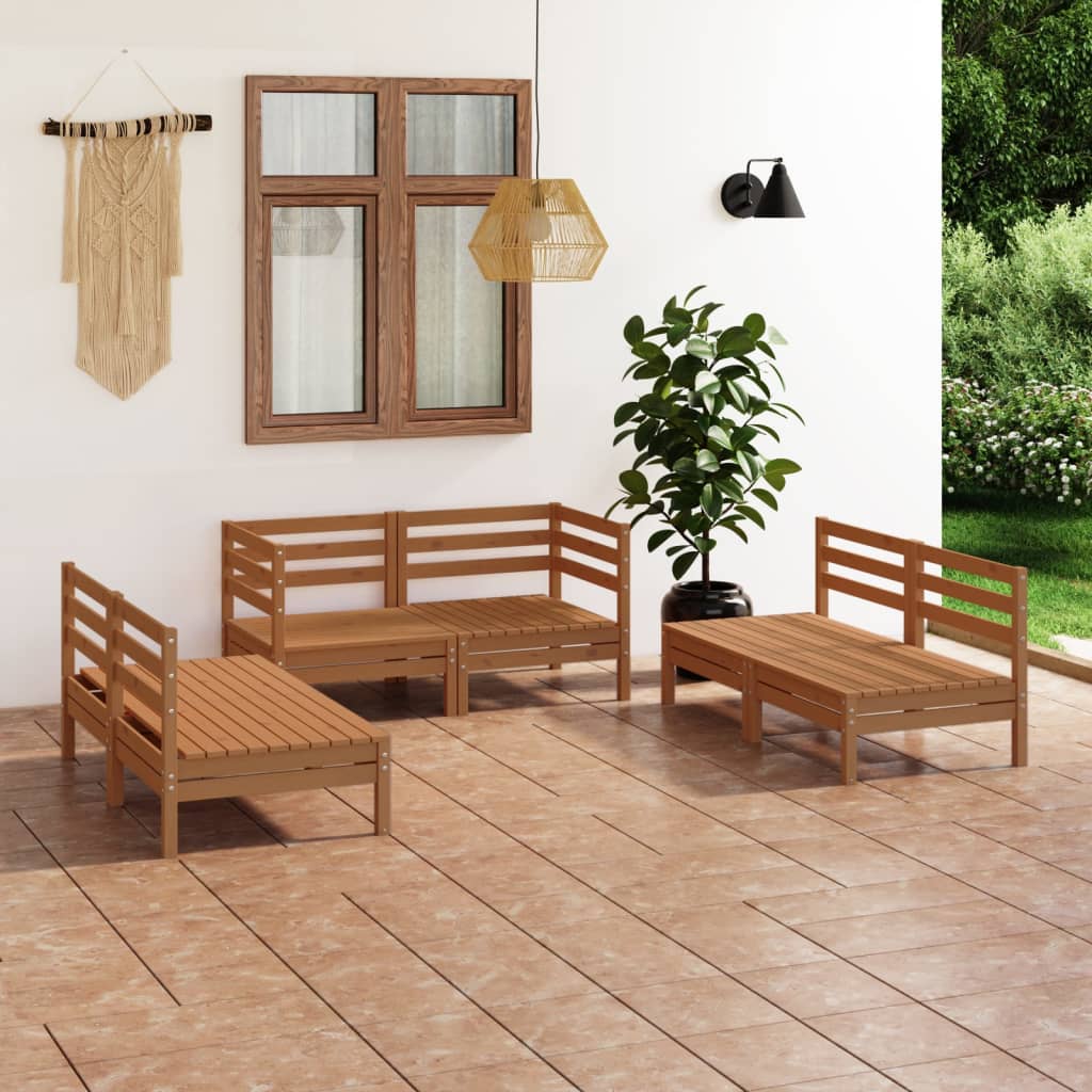 6 Piece Garden Lounge Set Honey Brown Solid Pinewood