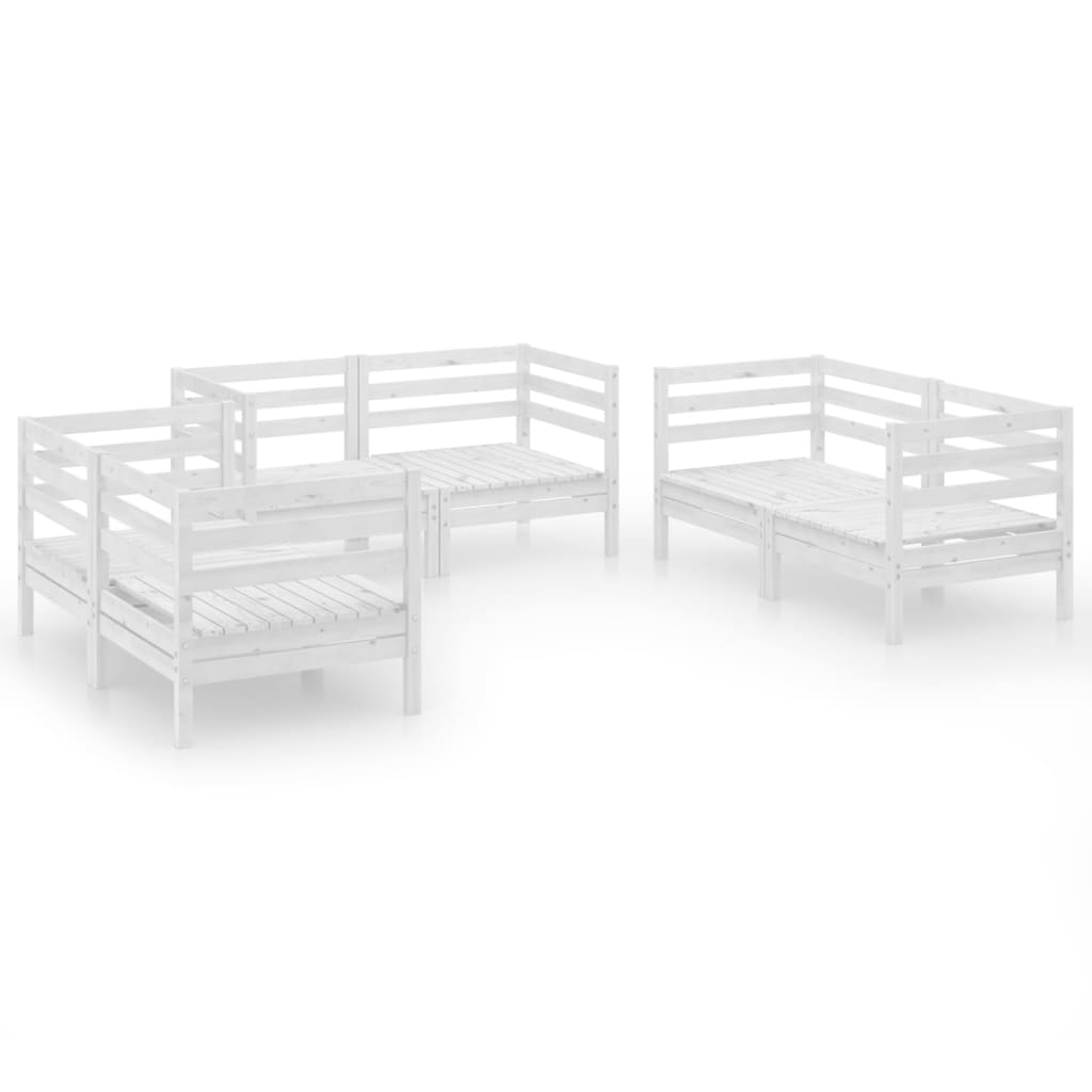6 Piece Garden Lounge Set White Solid Pinewood