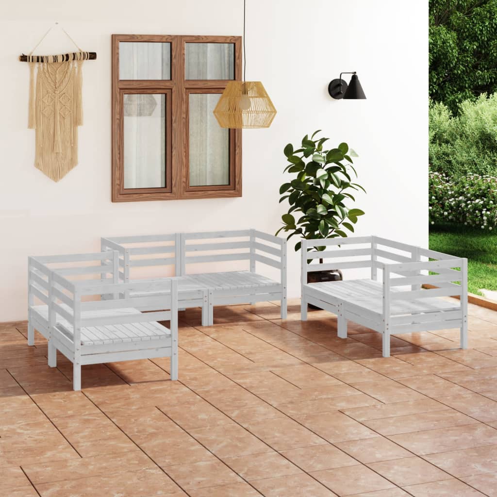 6 Piece Garden Lounge Set White Solid Pinewood