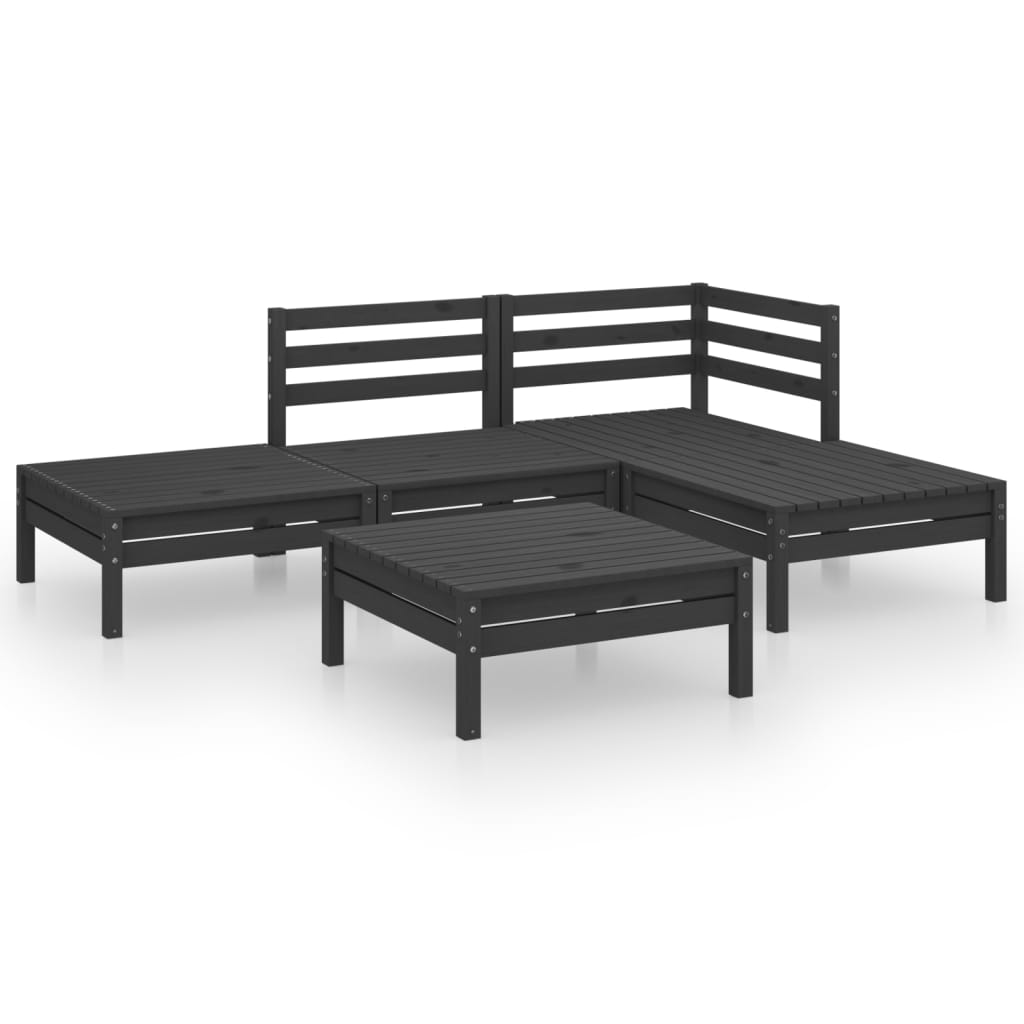 5 Piece Garden Lounge Set Solid Pinewood Black