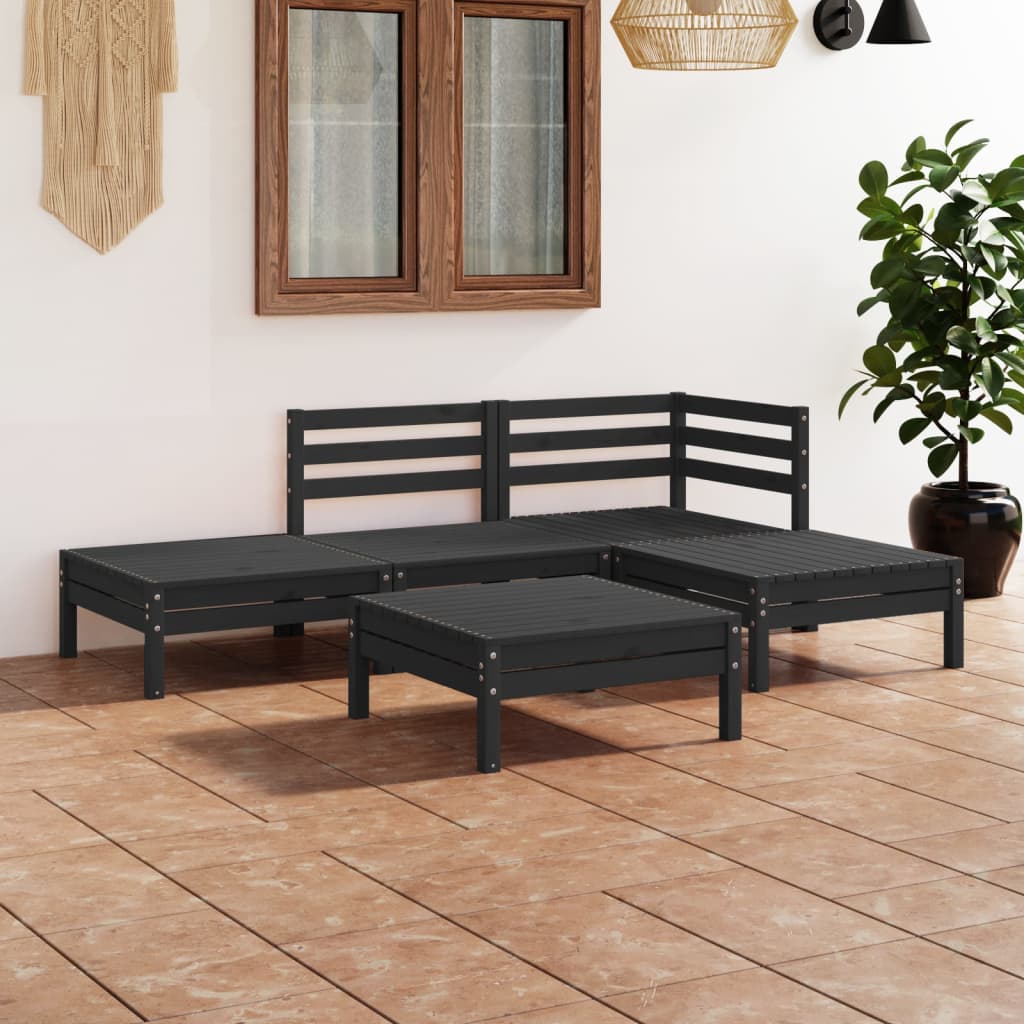 5 Piece Garden Lounge Set Solid Pinewood Black