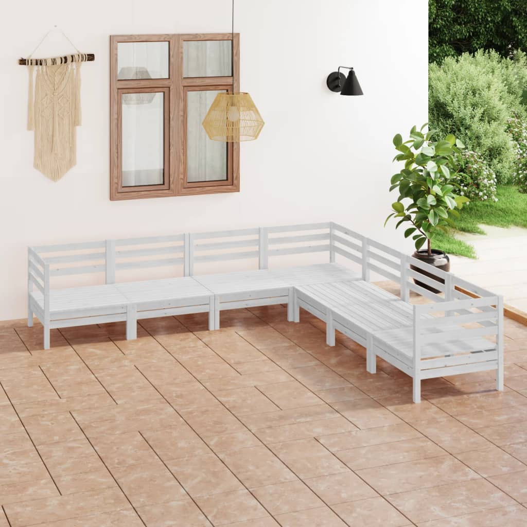 7 Piece Garden Lounge Set Solid Wood Pine White