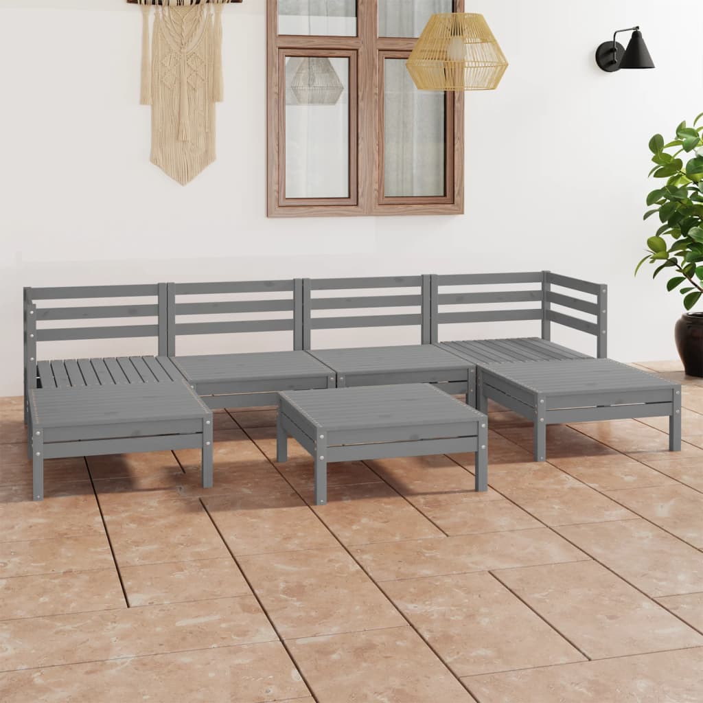 7 Piece Garden Lounge Set Grey Solid Wood Pine