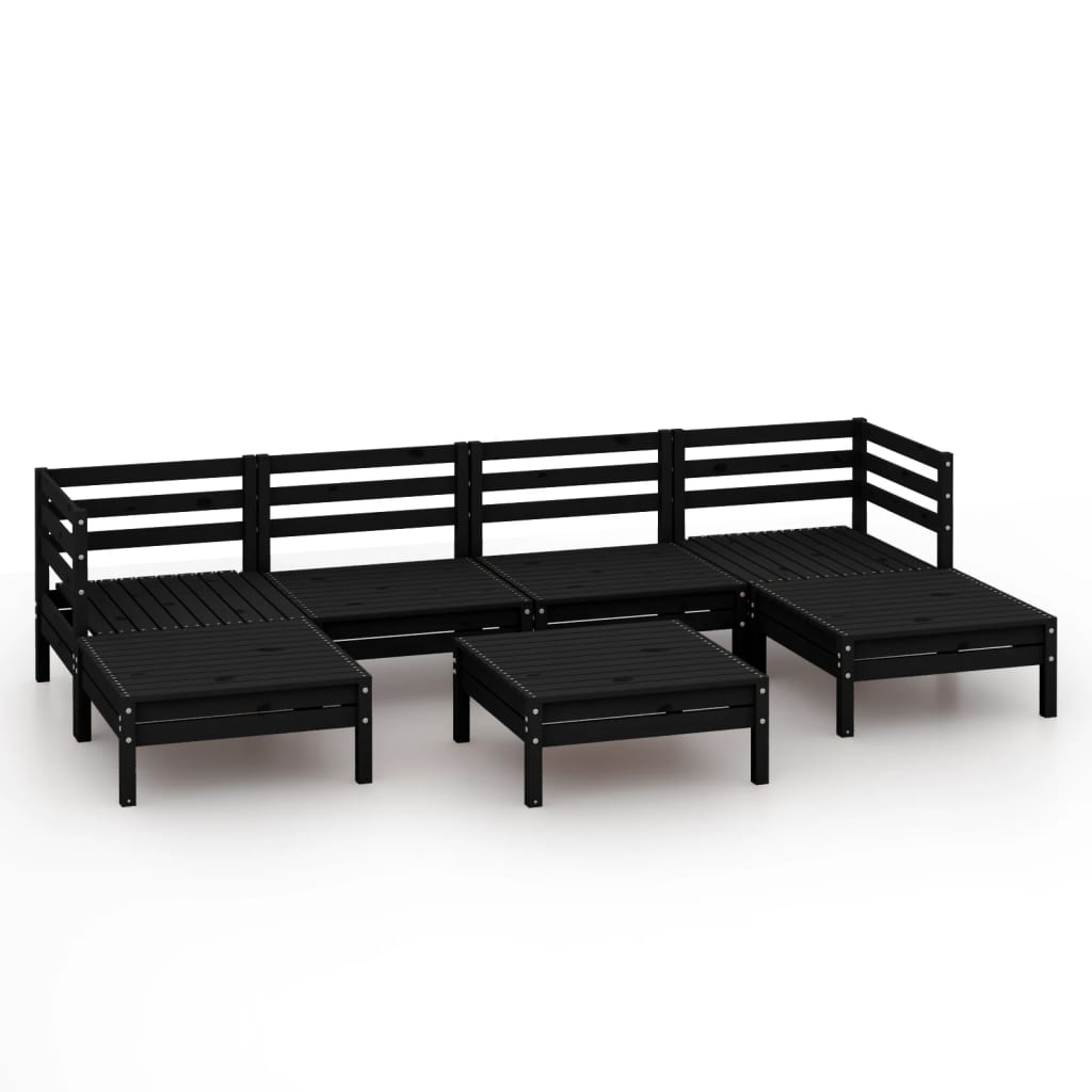 7 Piece Garden Lounge Set Black Solid Wood Pine