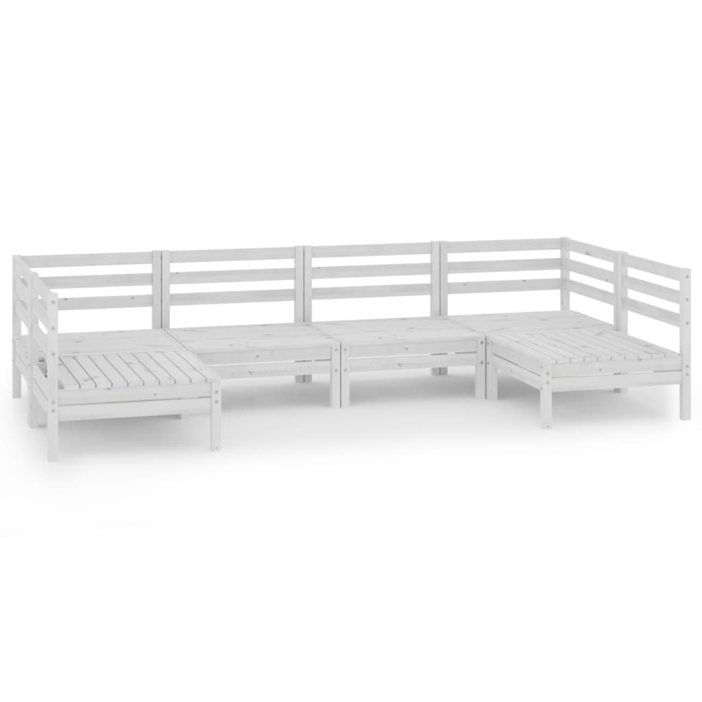 6 Piece Garden Lounge Set White Solid Wood Pine