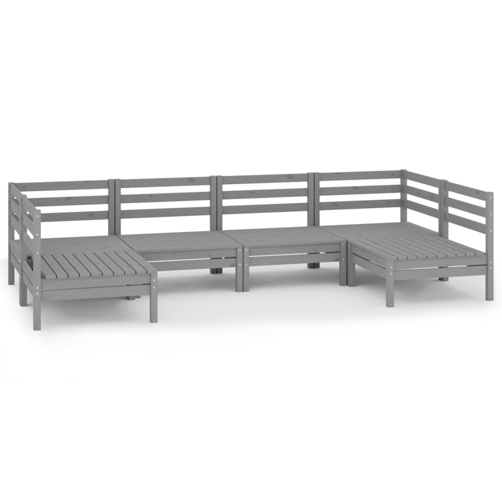 6 Piece Garden Lounge Set Grey Solid Wood Pine