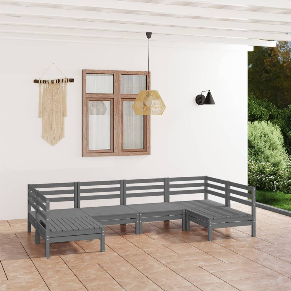 6 Piece Garden Lounge Set Grey Solid Wood Pine