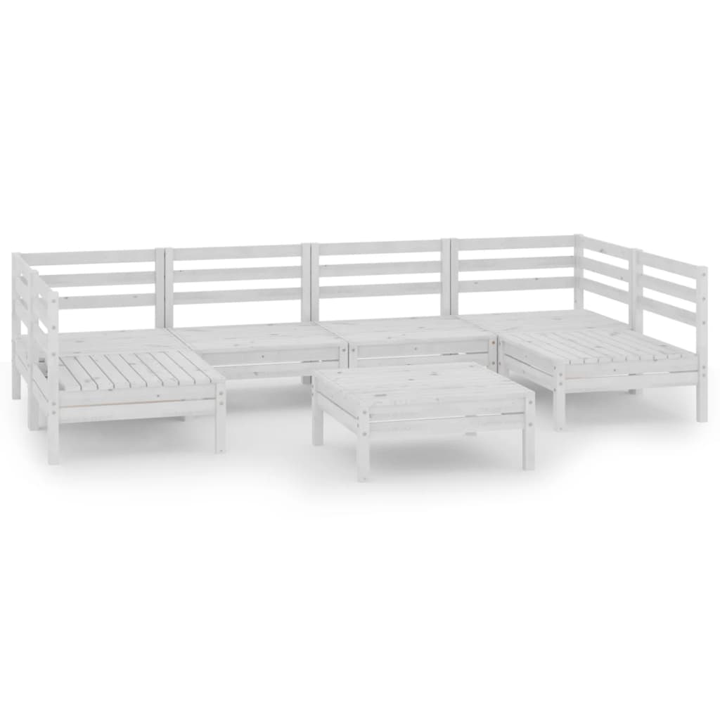 7 Piece Garden Lounge Set White Solid Wood Pine