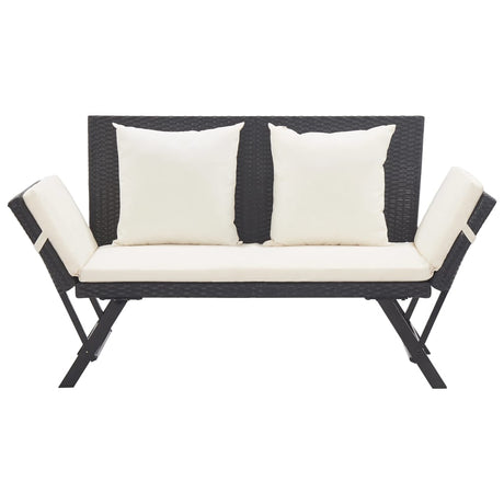 vidaXL Garden Bench with Cushions Black 176 cm Poly Rattan