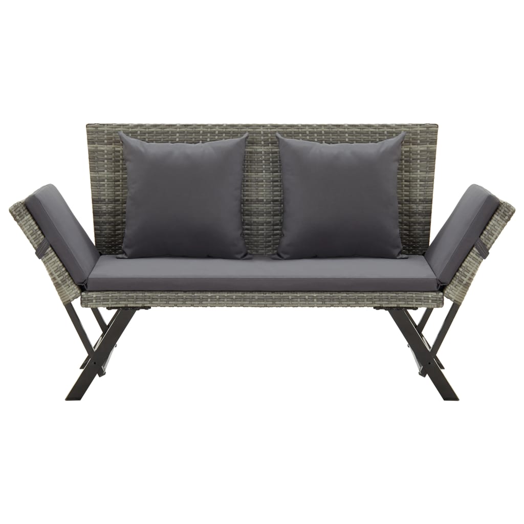 vidaXL Garden Bench with Cushions Grey 176 cm Poly Rattan