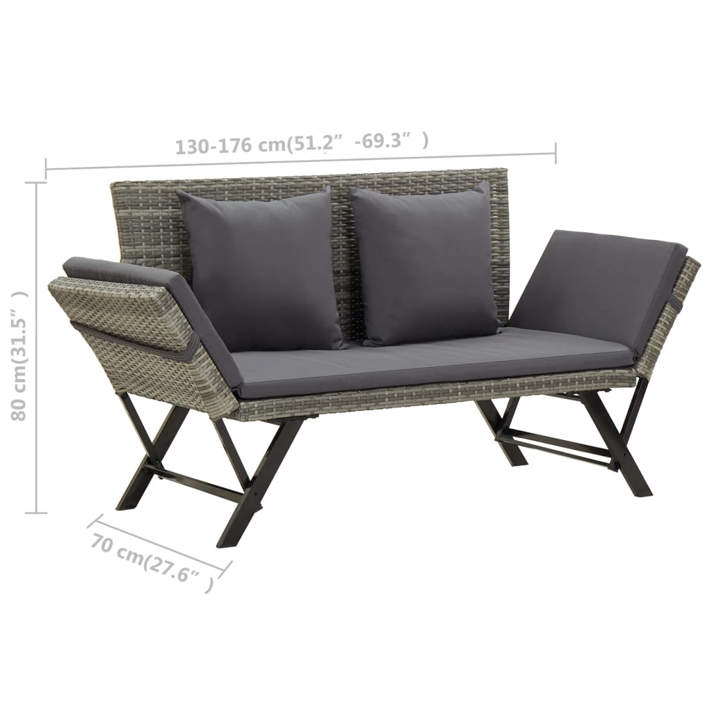 vidaXL Garden Bench with Cushions Grey 176 cm Poly Rattan
