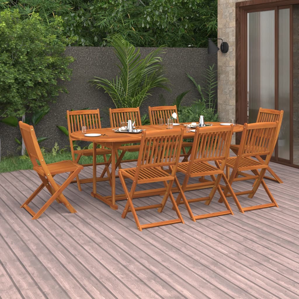 9 Piece Garden Dining Set 220x90x75 cm Solid Wood Acacia