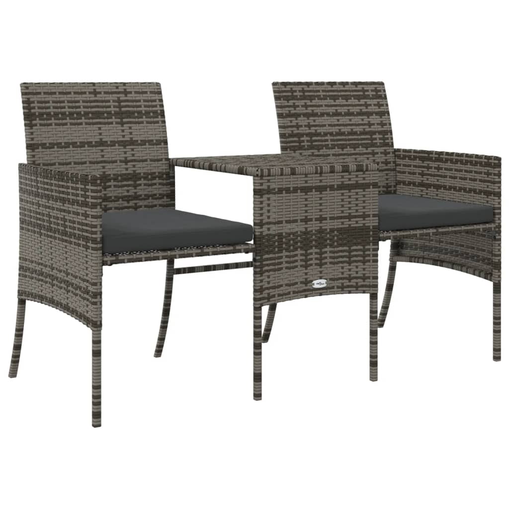 vidaXL Garden Sofa 2-Seater with Table and Stools Grey Poly Rattan