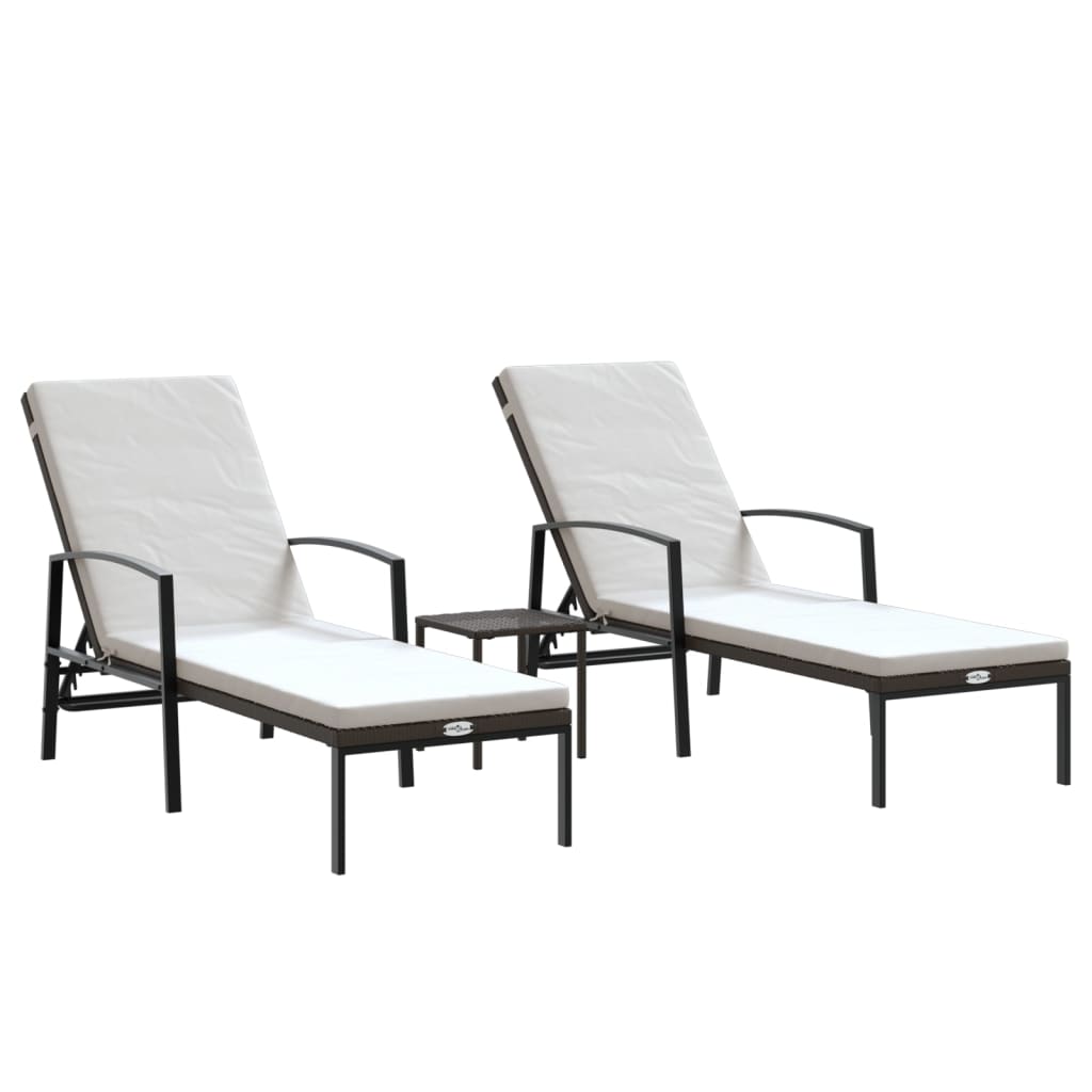 Sun Loungers 2 pcs with Table Poly Rattan Brown