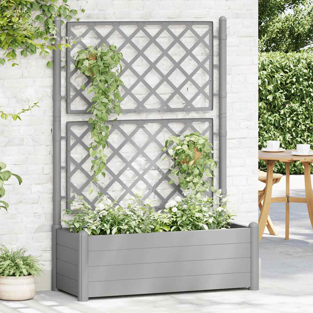 Garden Planter with Trellis 100x43x142 cm PP Stone Grey