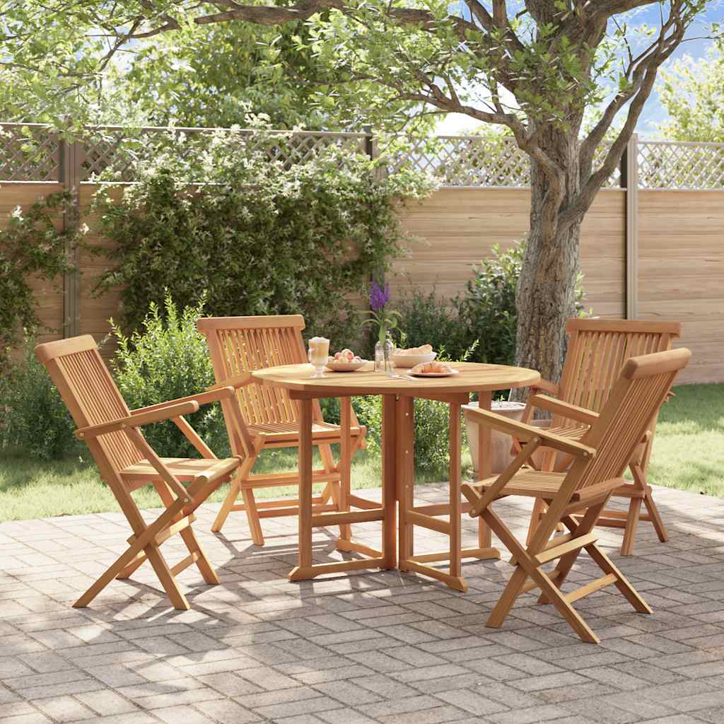 5 Piece Folding Outdoor Dining Set Solid Wood Teak