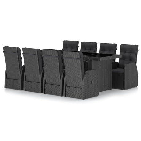 9 Piece Garden Dining Set with Cushions Black Poly Rattan