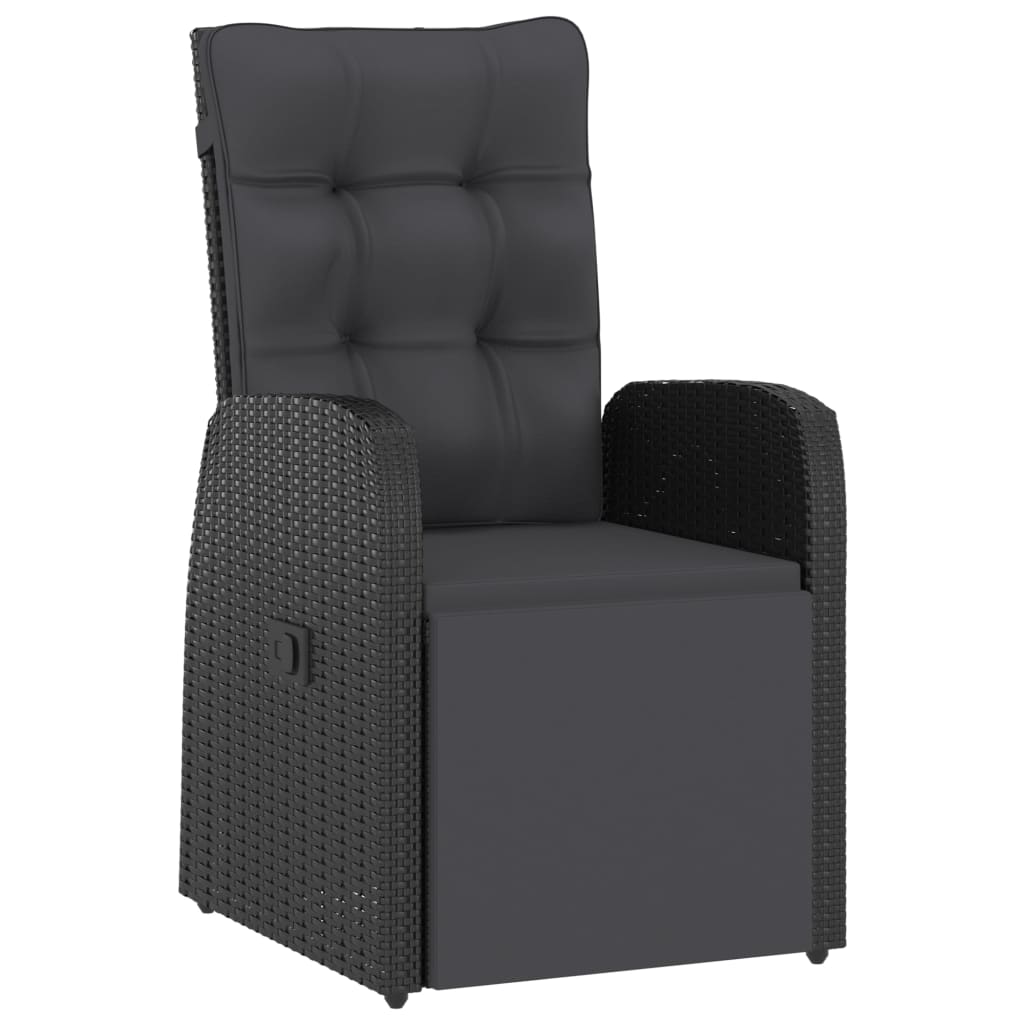 11 Piece Garden Dining Set with Cushions Black Poly Rattan