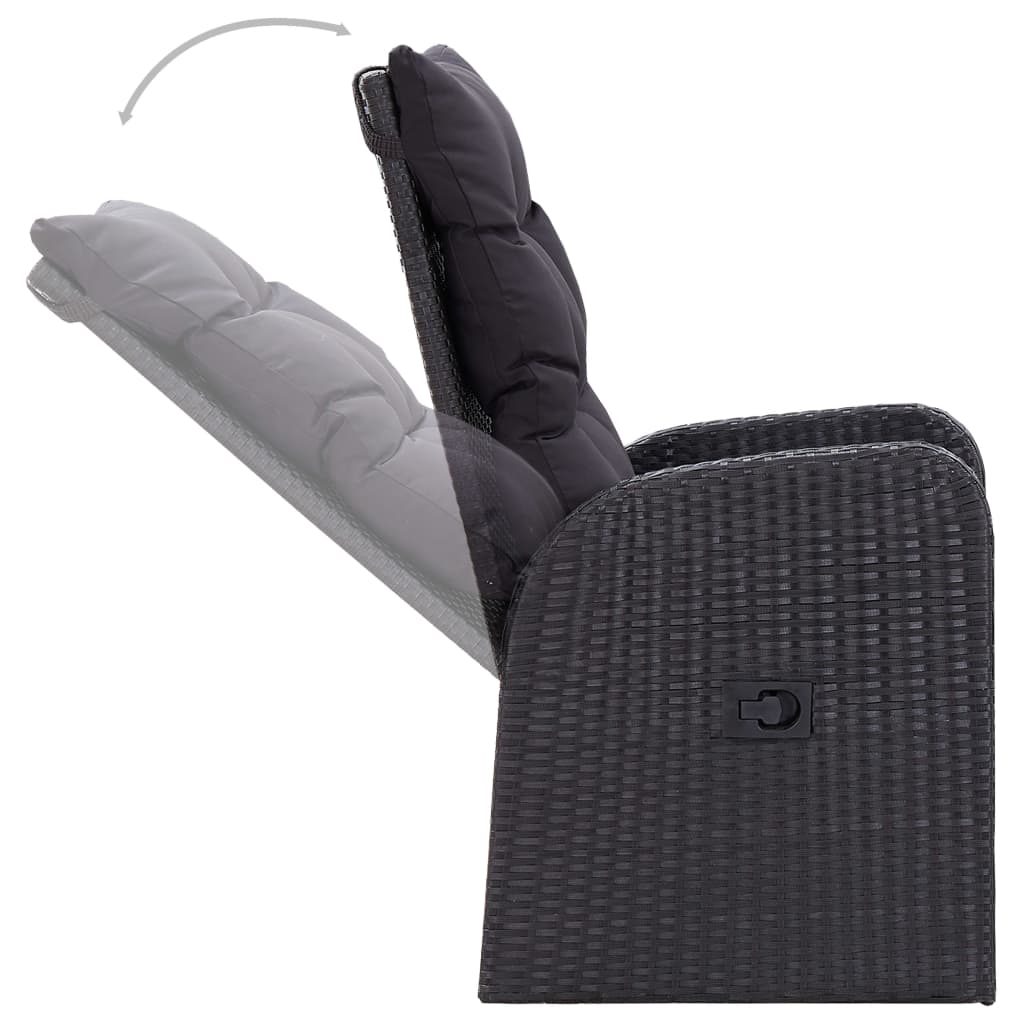 7 Piece Garden Dining Set with Cushions Black Poly Rattan