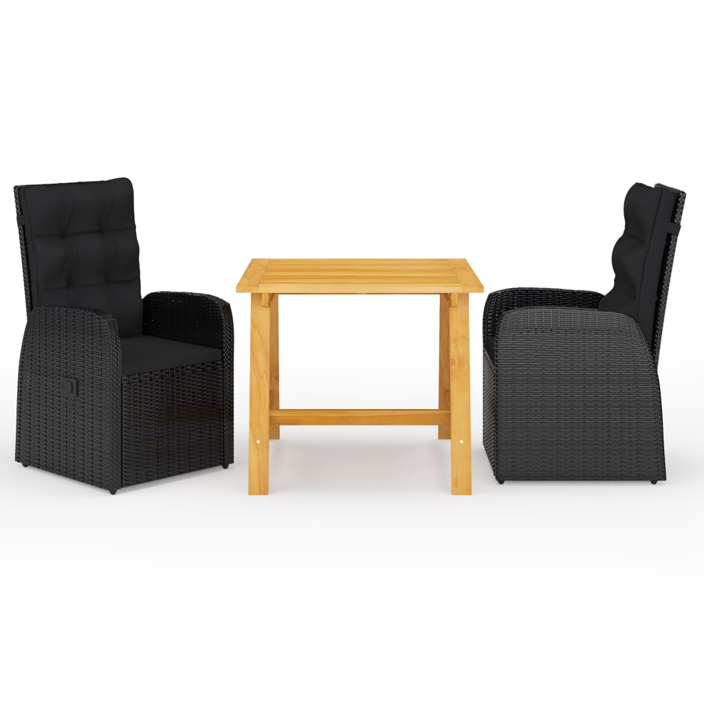 3 Piece Garden Dining Set with Cushions Black Poly Rattan