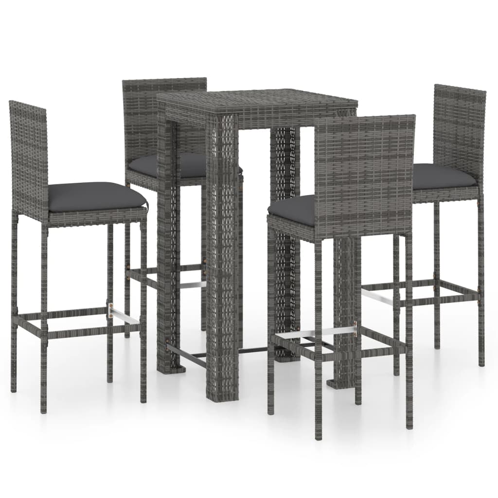 5 Piece Garden Bar Set with Cushions Poly Rattan Grey