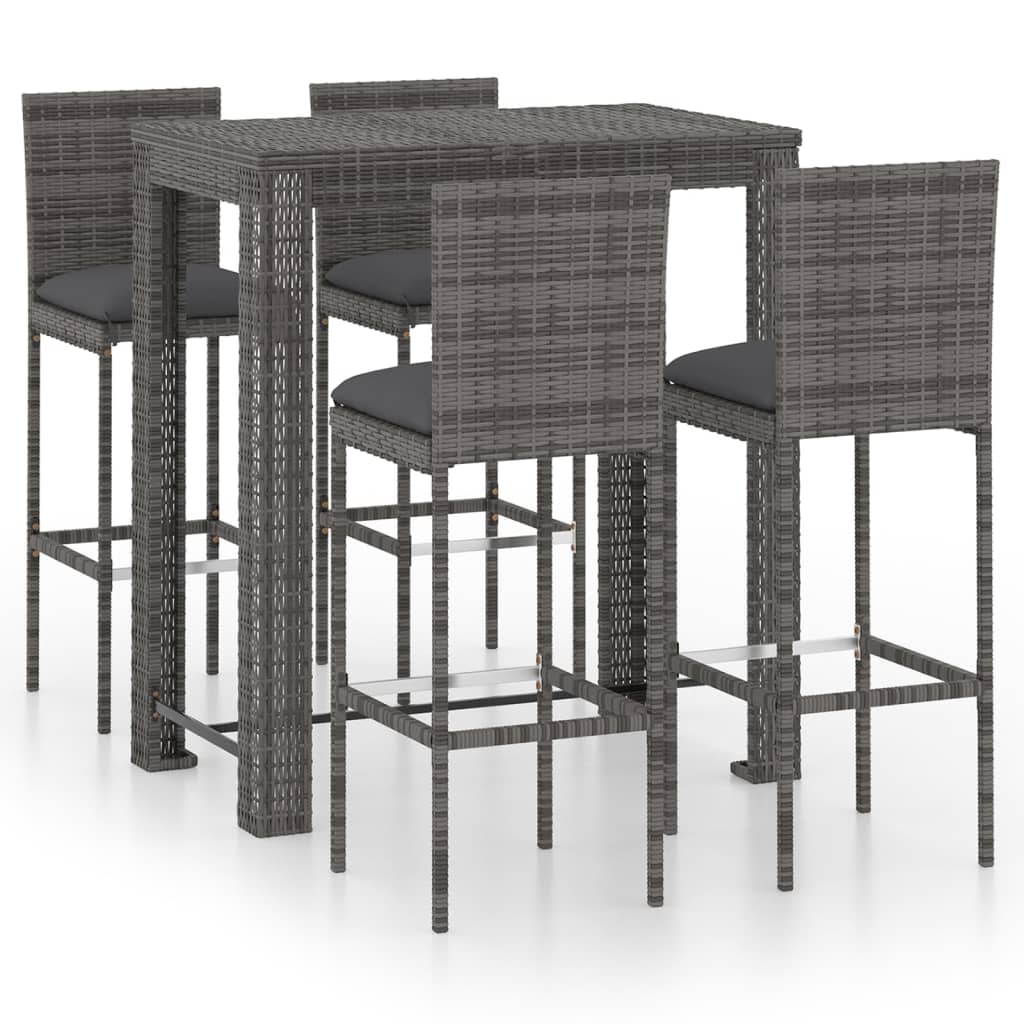 5 Piece Garden Bar Set with Cushions Poly Rattan Grey