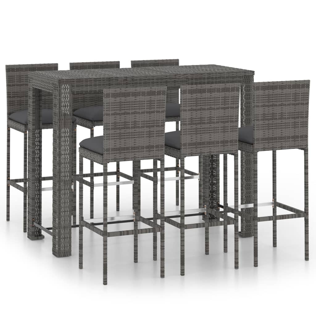 7 Piece Garden Bar Set with Cushions Poly Rattan Grey