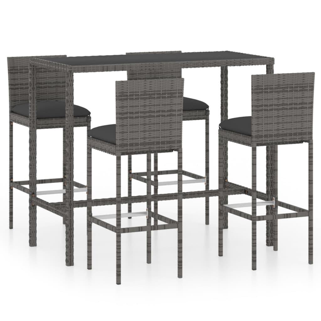 5 Piece Garden Bar Set with Cushions Poly Rattan Grey