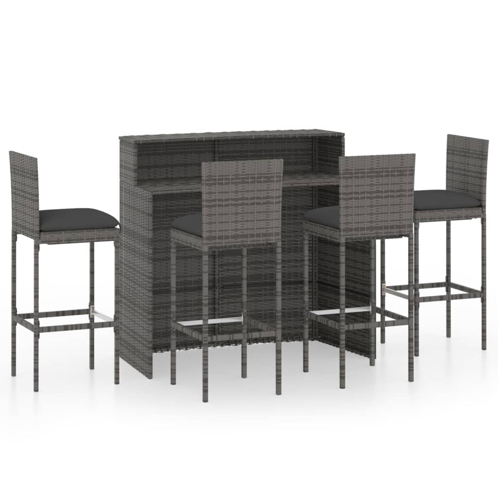 5 Piece Garden Bar Set with Cushions Poly Rattan Grey