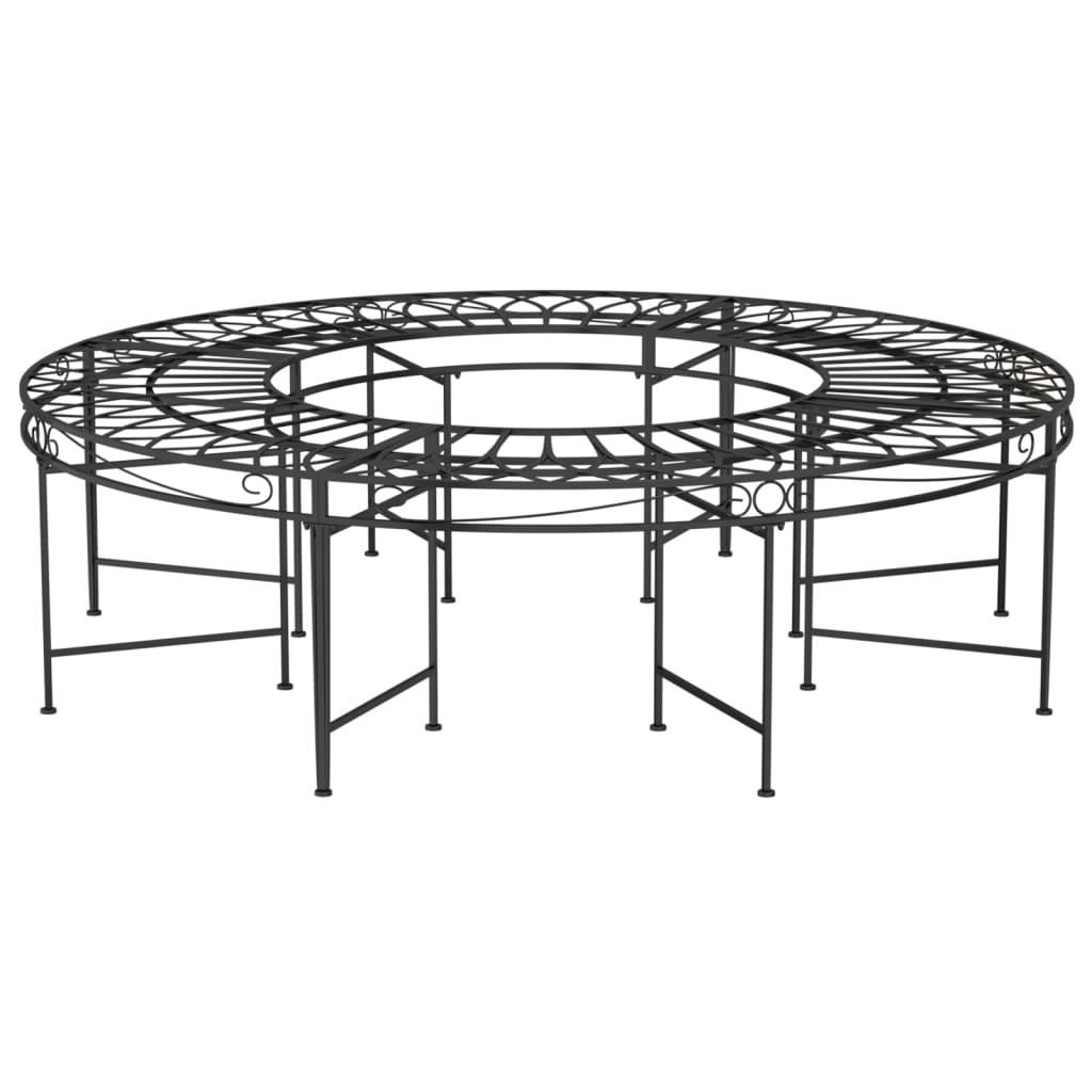 vidaXL Round Tree Bench Ø160 cm Black Steel