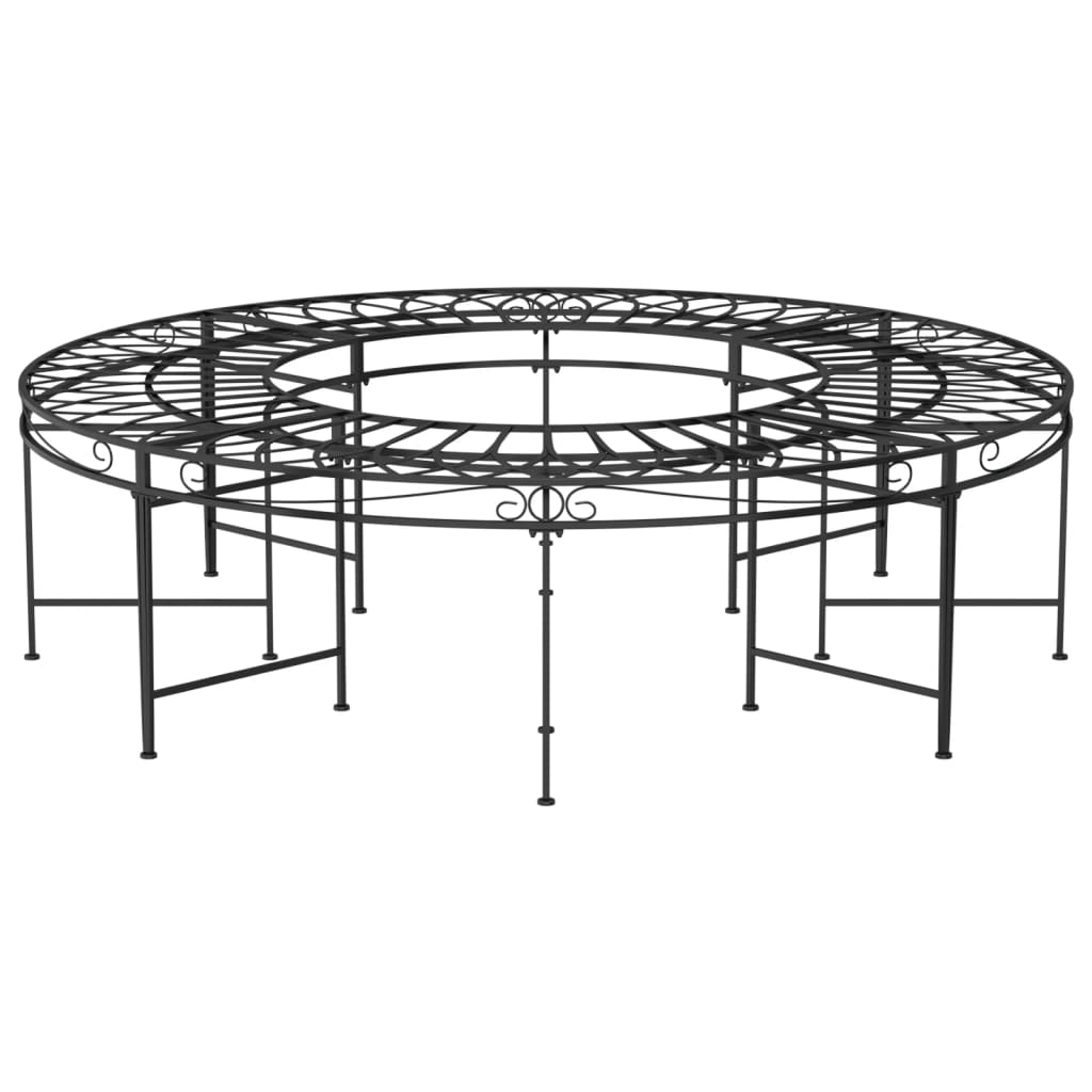 vidaXL Round Tree Bench Ø160 cm Black Steel