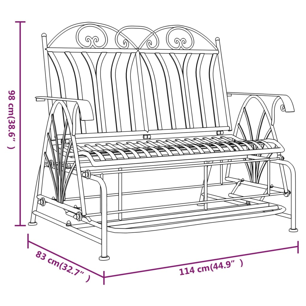 vidaXL 2-Seater Glider Bench 114 cm Black Steel