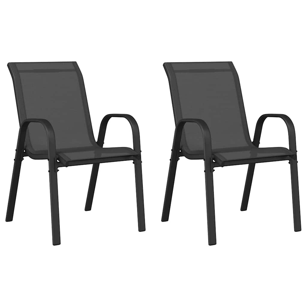 Stackable Garden Chairs 2 pcs Black Textilene Fabric