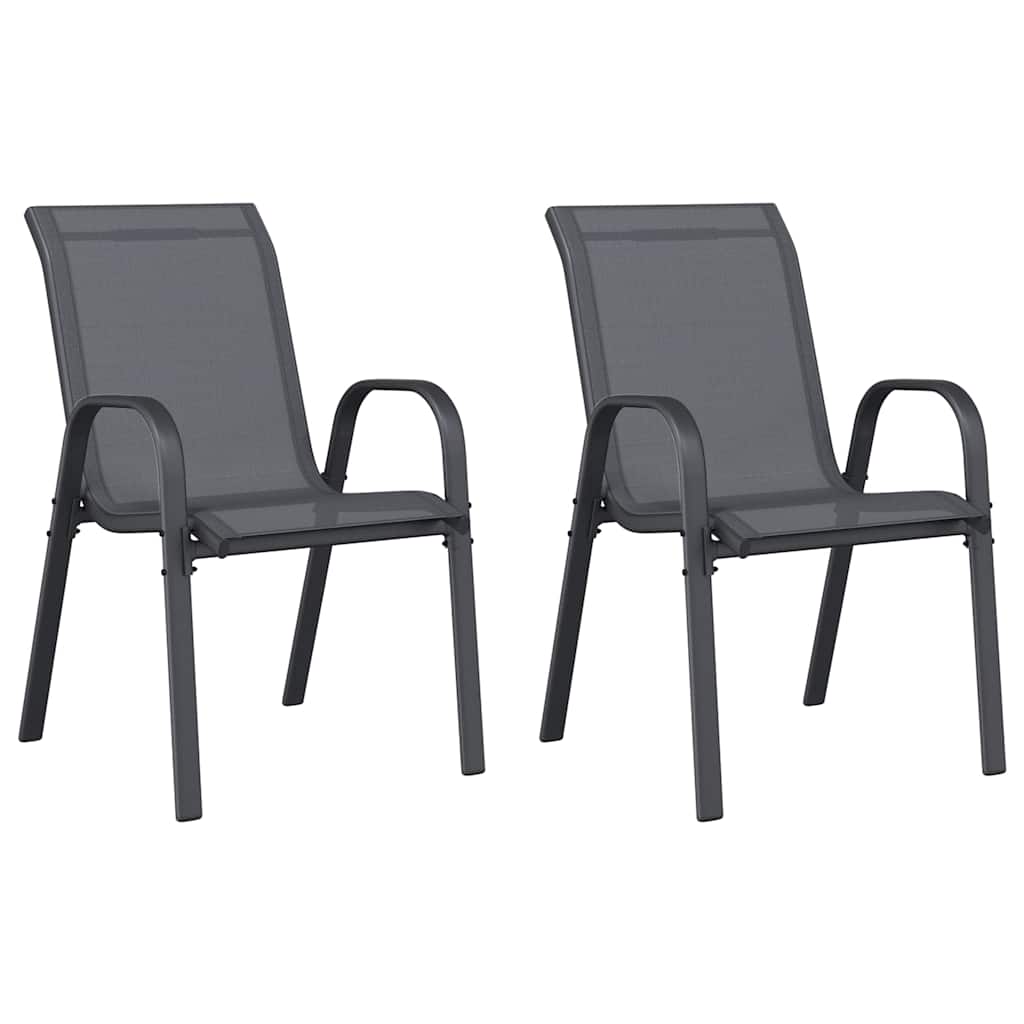 Stackable Garden Chairs 2 pcs Grey Textilene Fabric