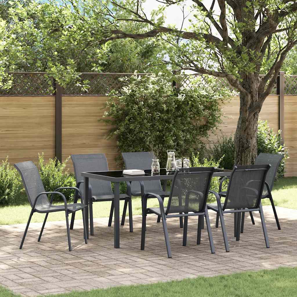 Stackable Garden Chairs 6 pcs Grey Textilene Fabric
